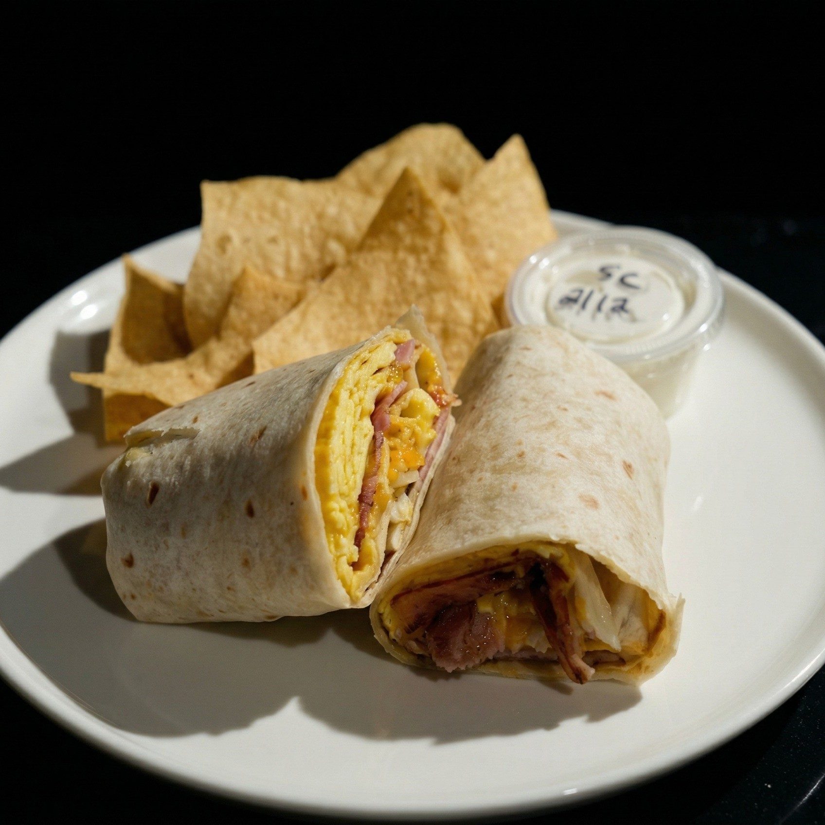 Breakfast Burrito with Chips.