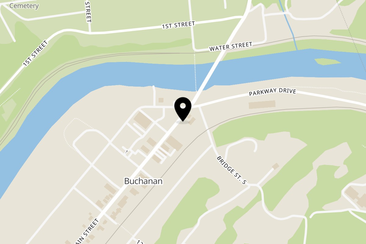 Map showing the location of James River Drip on 19860 Main St in Buchanan